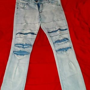 Baby blue knee ripped slim fit jeans